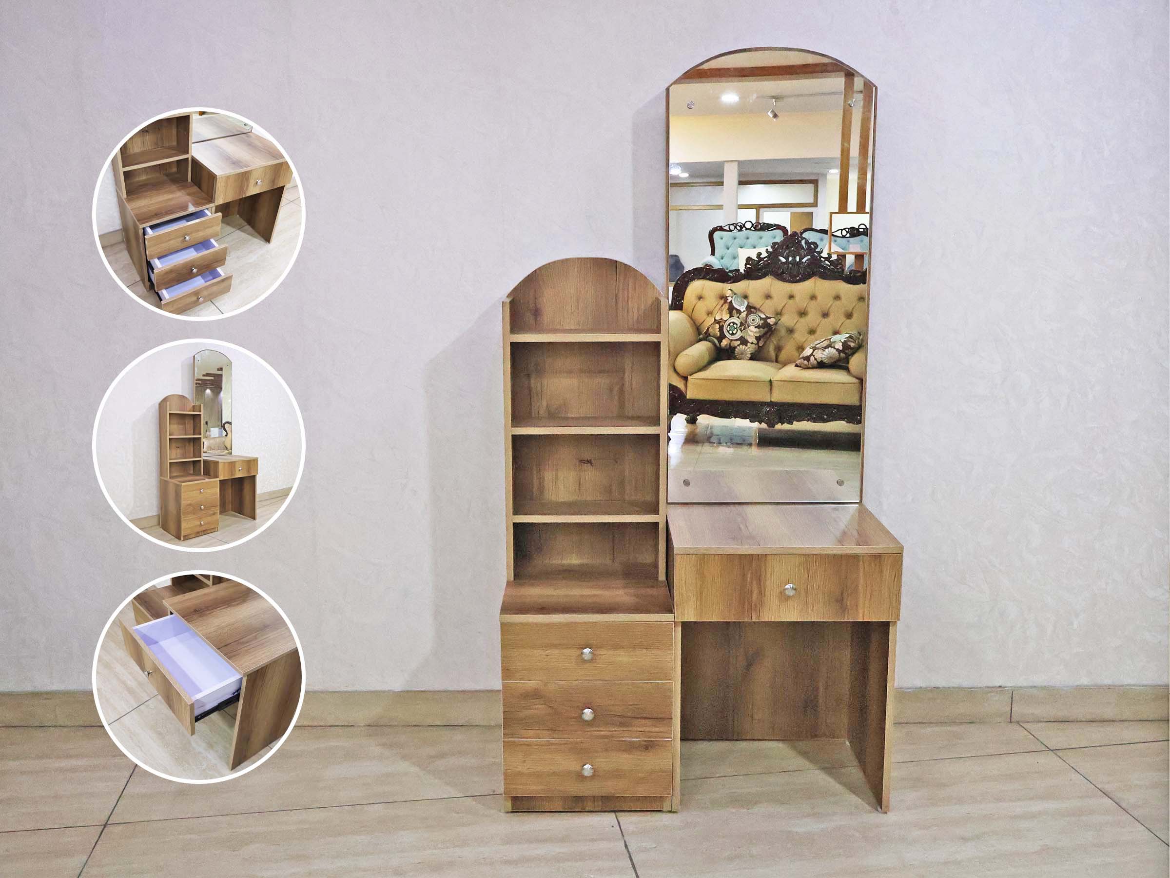 kather dressing table design Wooden Cabinet with Mirror and Drawers